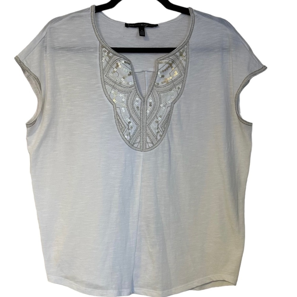 White House Black Market Tank White V-neck Sequins S